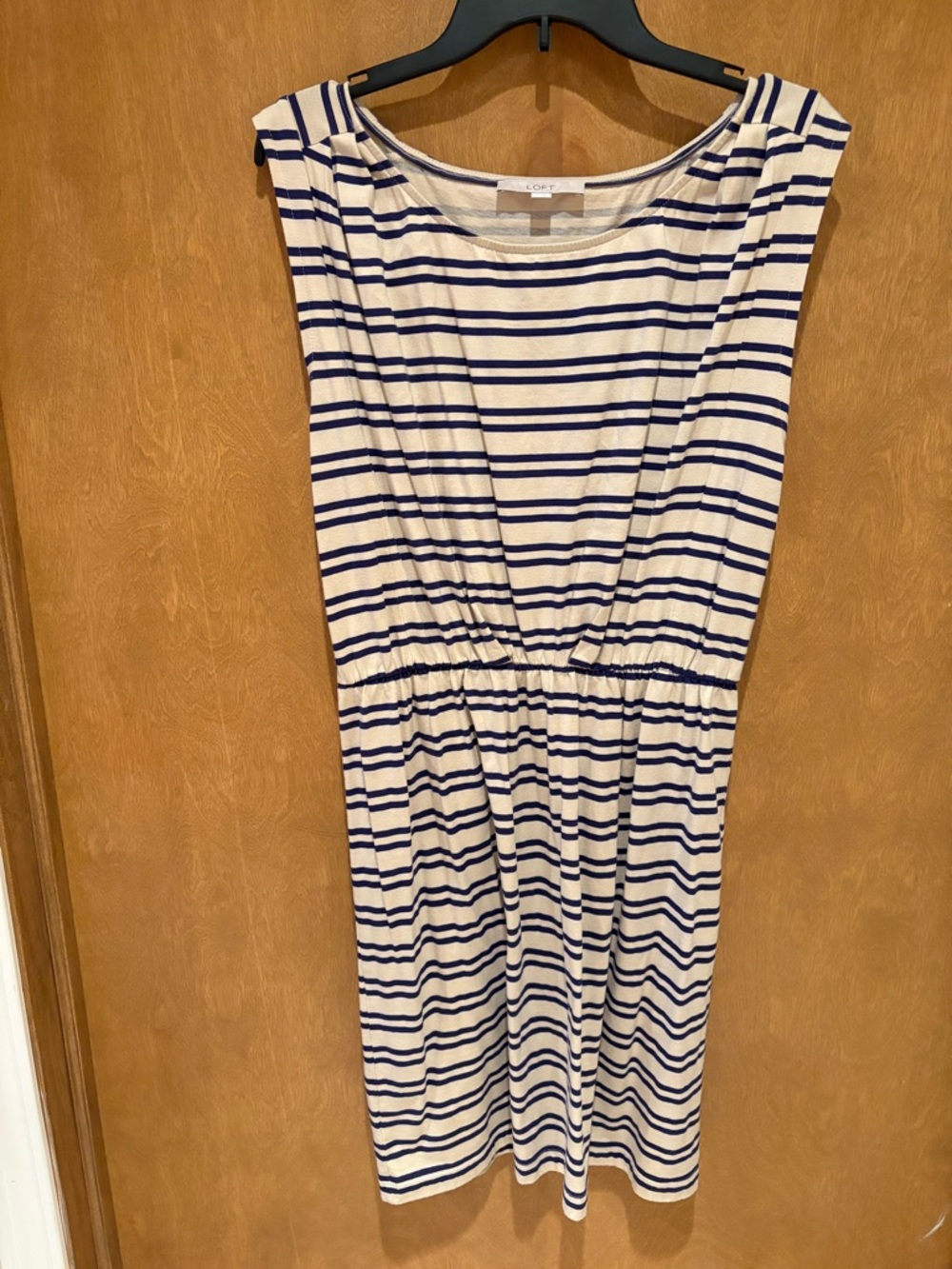 LOFT Navy and Cream Striped Boatneck Dress